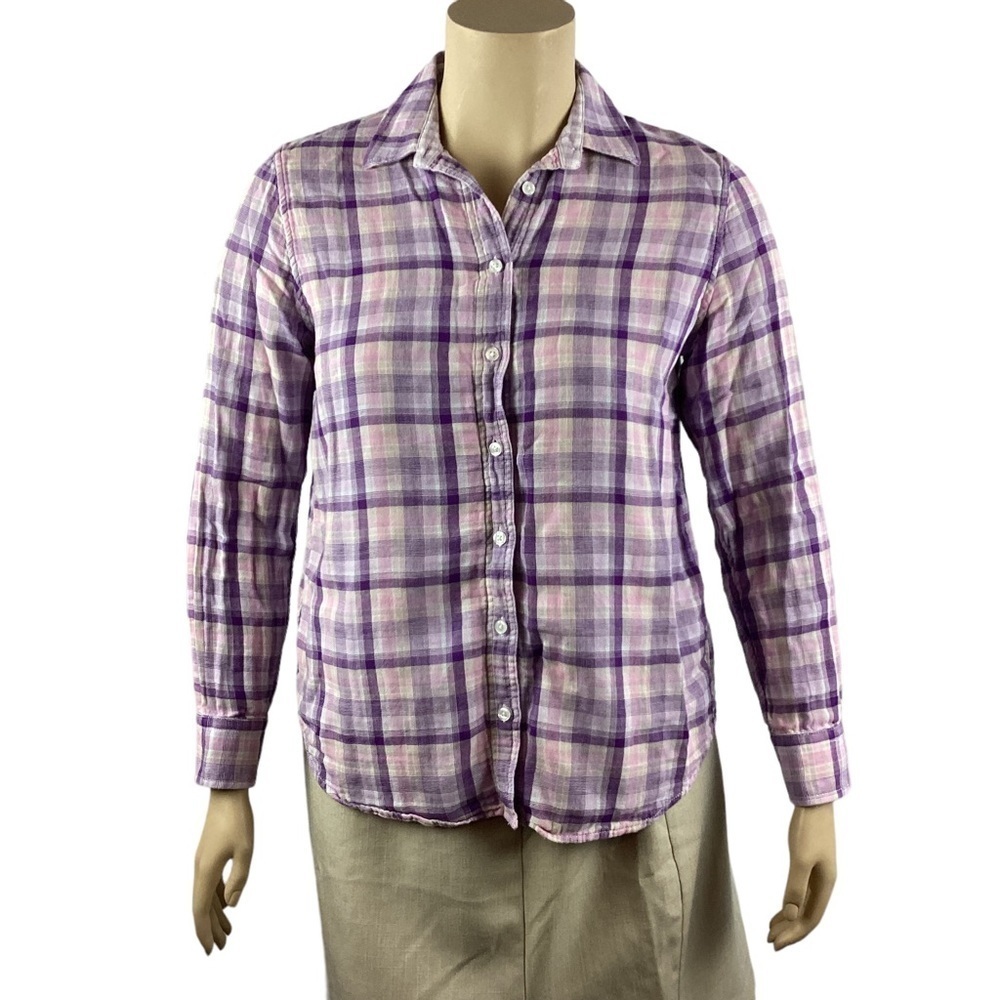 Lands' End Purple Plaid Button Down Top Size 14